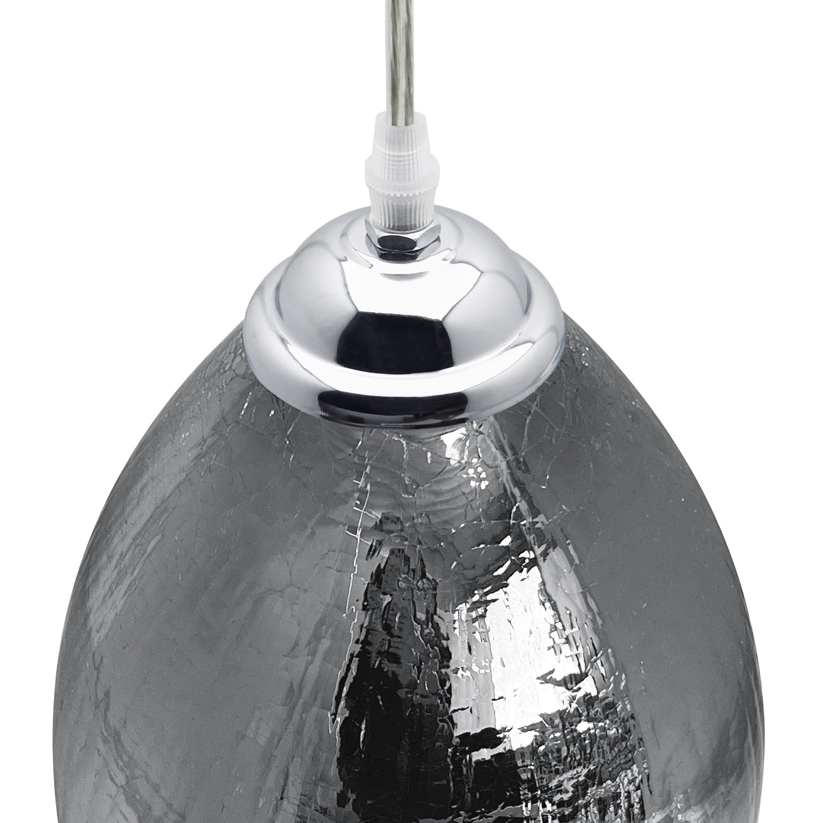 Retro Chrome Ceiling Pendant Light Fixture Grey Cracked Glass Oval Lamp shade