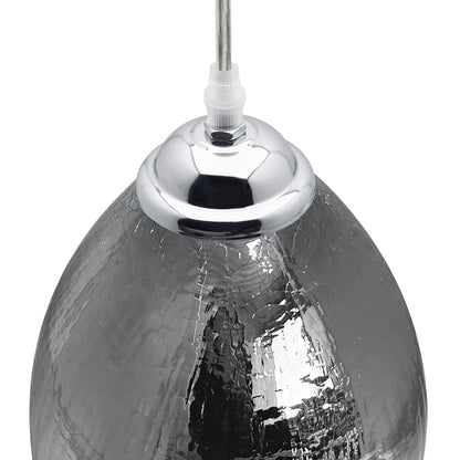 Retro Chrome Ceiling Pendant Light Fixture Grey Cracked Glass Oval Lamp shade