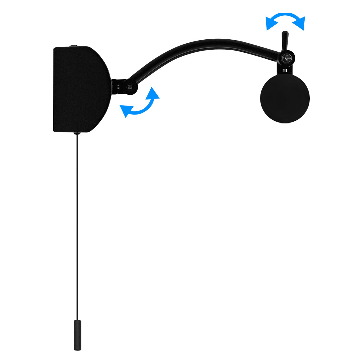 8W Black Adjustable LED Bathroom Mirror Wall Light with Pull Cord Cool White 6500K IP44 ML26