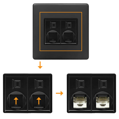 2 Gang CAT6 RJ45 data socket in sleek matt black finish