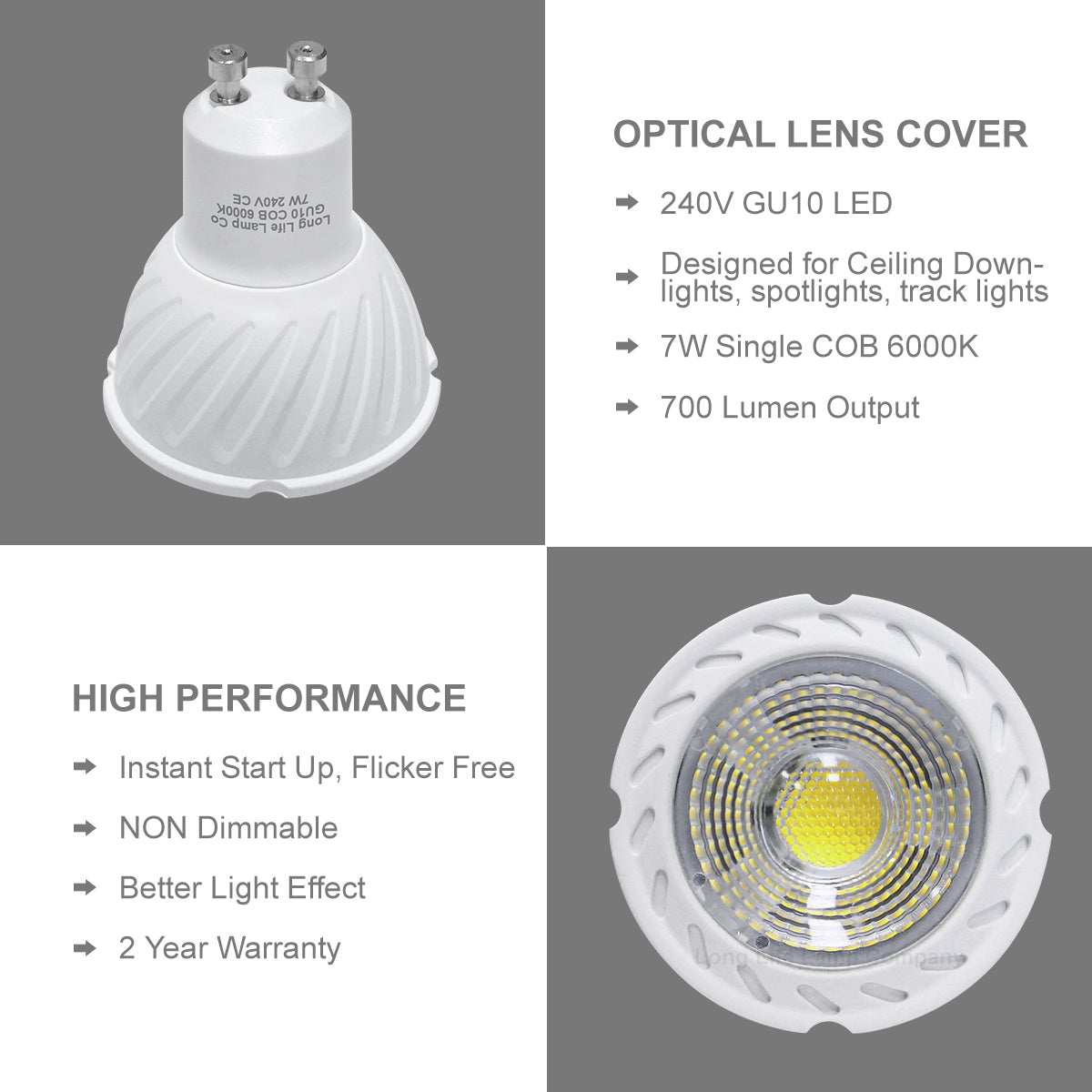 10 Pack 7w COB LED GU10 Replacement 65w Halogen Cool White - Free delivery on all orders