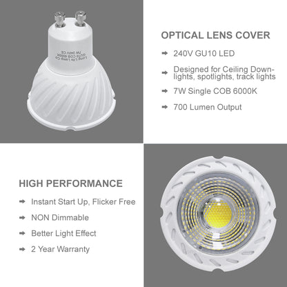 10 Pack 7w COB LED GU10 Replacement 65w Halogen Cool White - Free delivery on all orders