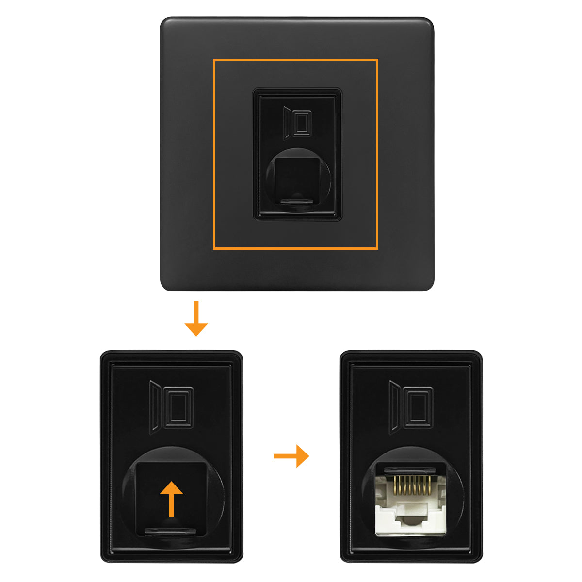 Matt Black 1 Gang Ethernet Data Socket 8 Terminal CAT6 Screwless BL442