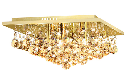 Modern Square Chandelier Crystal Droplets Gold Effect Base M0142 with 4 x 3w G9 WW