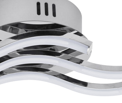 Modern LED Ceiling Chrome 3 Strip Light Warm White 20W Semi Flush