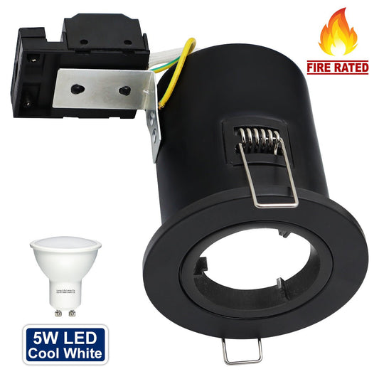 5w 6w Black Fixed LED Fire Rated Downlight - Energy Light Bulbs - Free delivery on all orders