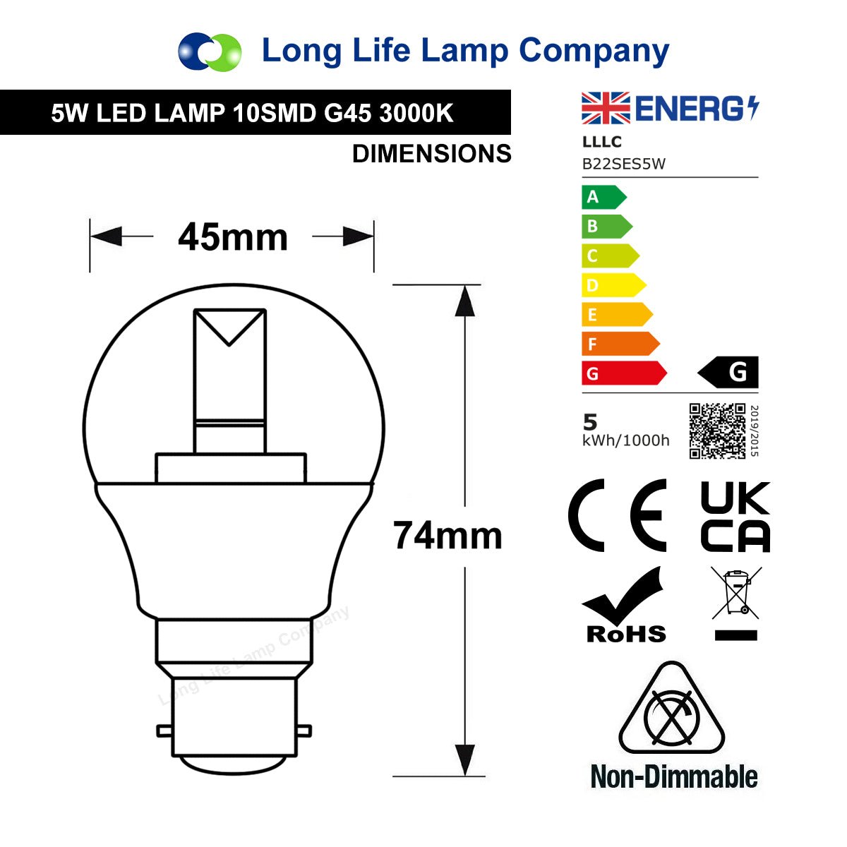 5w Clear Lens Golf Ball LED Bulb B22 Bayonet - Free delivery on all orders