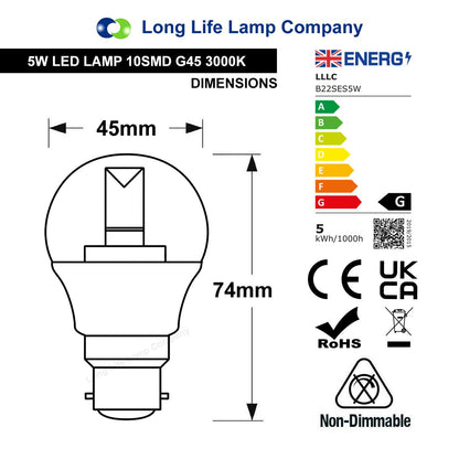 5w Clear Lens Golf Ball LED Bulb B22 Bayonet - Free delivery on all orders