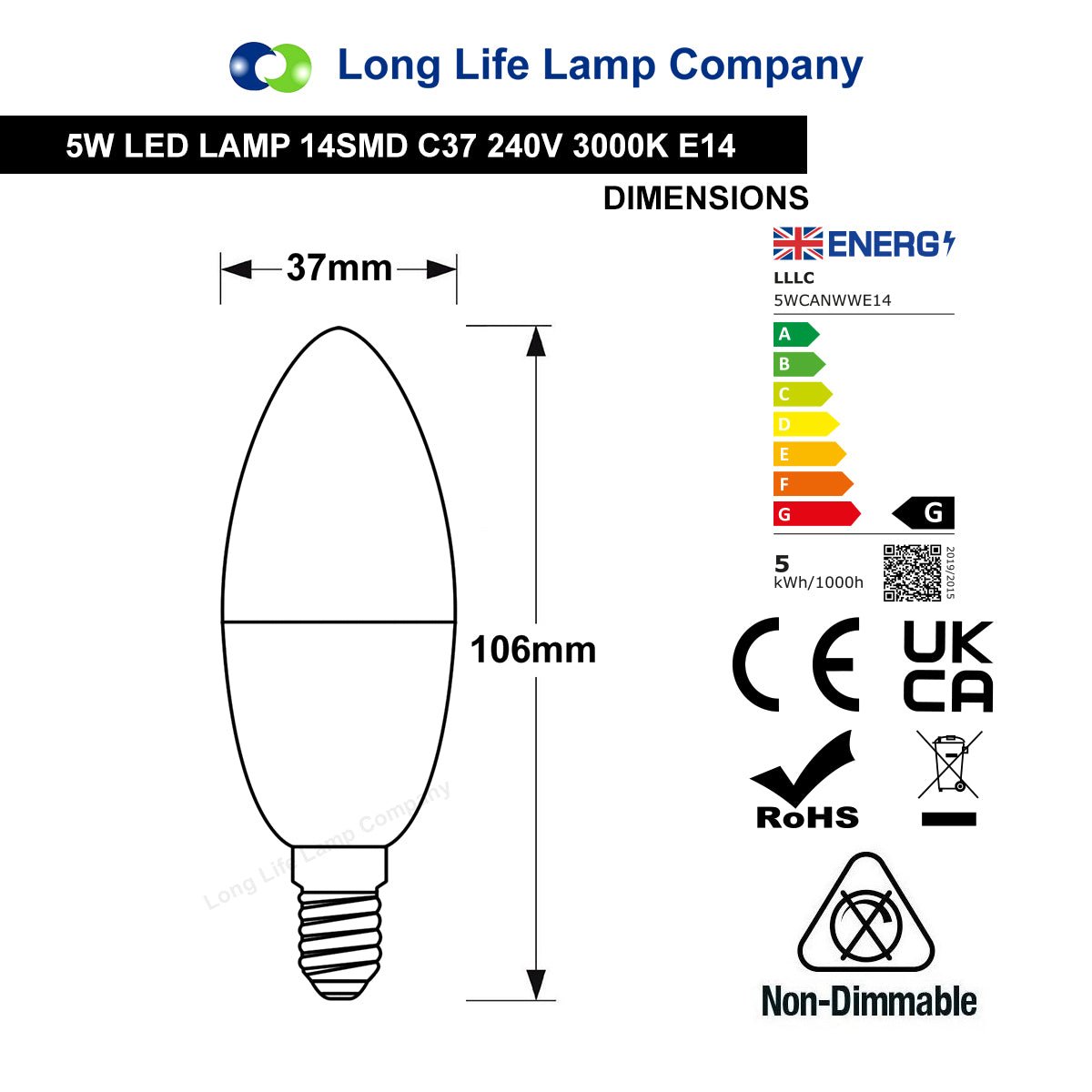 5w Frosted Cover LED Candle Warm White 3000K 2Pack Or 4Pack Or 10Pack - Energy Light Bulbs - Free delivery on all orders