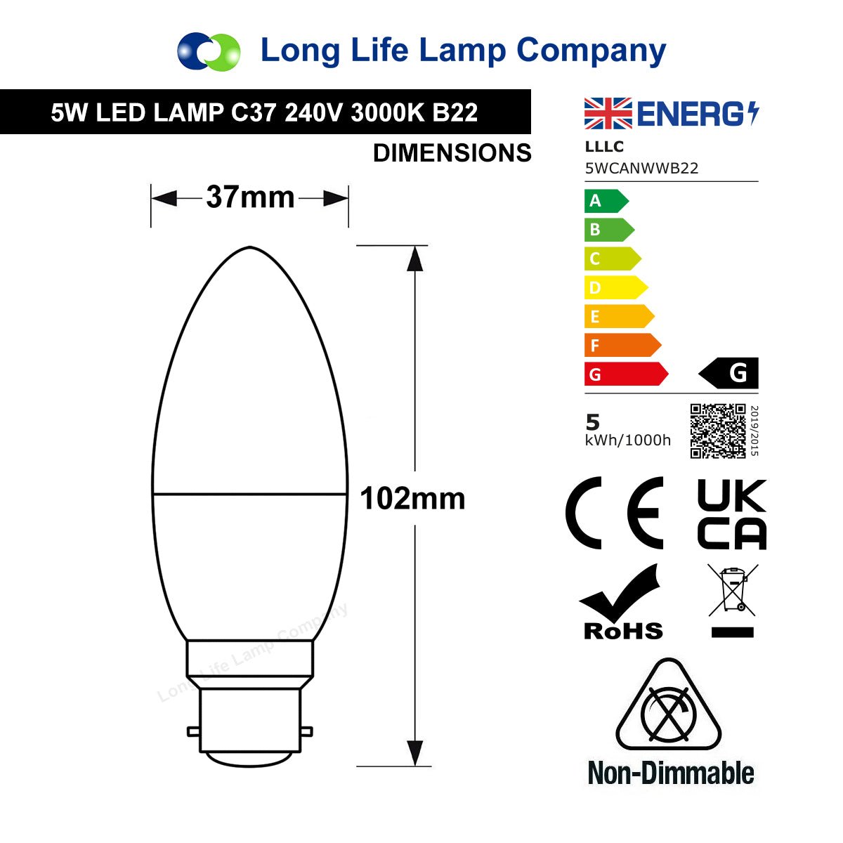 5w Frosted Cover LED Candle Warm White 3000K 2Pack Or 4Pack Or 10Pack - Energy Light Bulbs - Free delivery on all orders