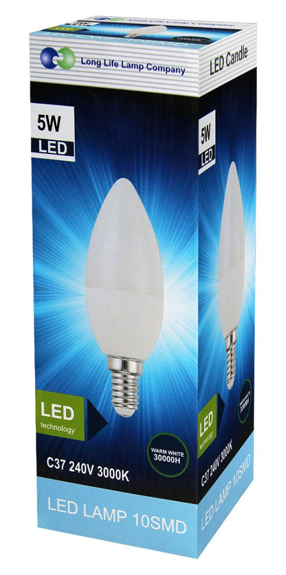 5w Frosted Cover LED Candle Warm White 3000K 2Pack Or 4Pack Or 10Pack - Energy Light Bulbs - Free delivery on all orders