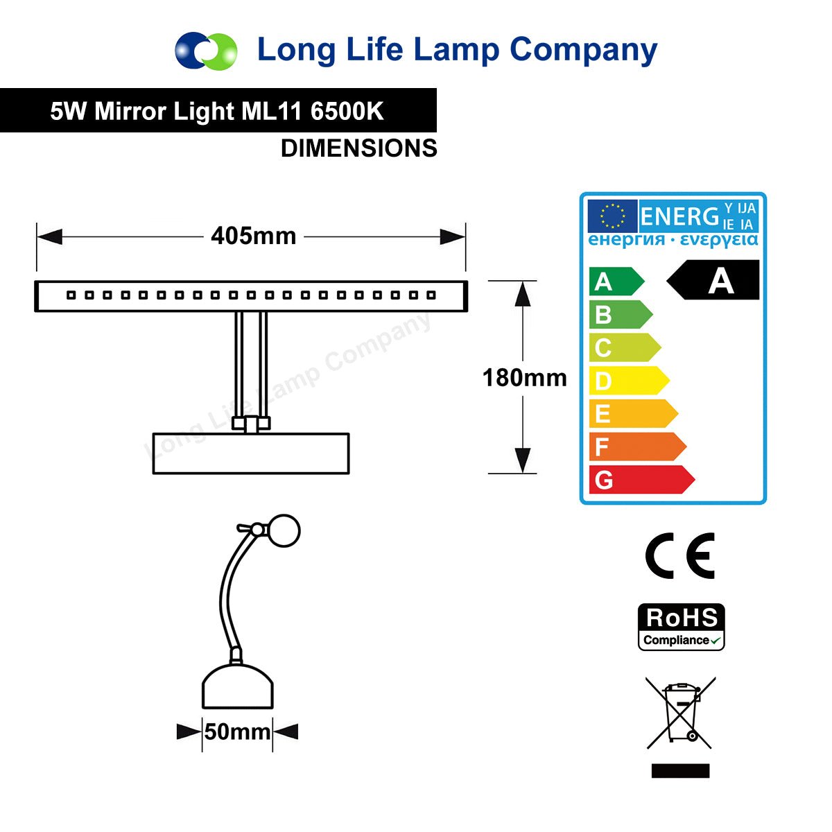 5w LED Bathroom Mirror Wall Light Cool White 6500k IP20 - Energy Light Bulbs - Free delivery on all orders