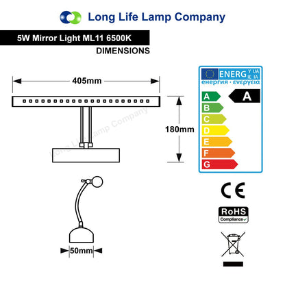 5w LED Bathroom Mirror Wall Light Cool White 6500k IP20 - Energy Light Bulbs - Free delivery on all orders