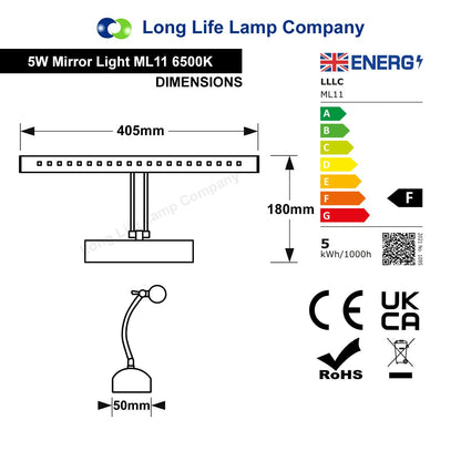 5w LED Bathroom Mirror Wall Light Cool White 6500k IP20 ML11 - Free delivery on all orders