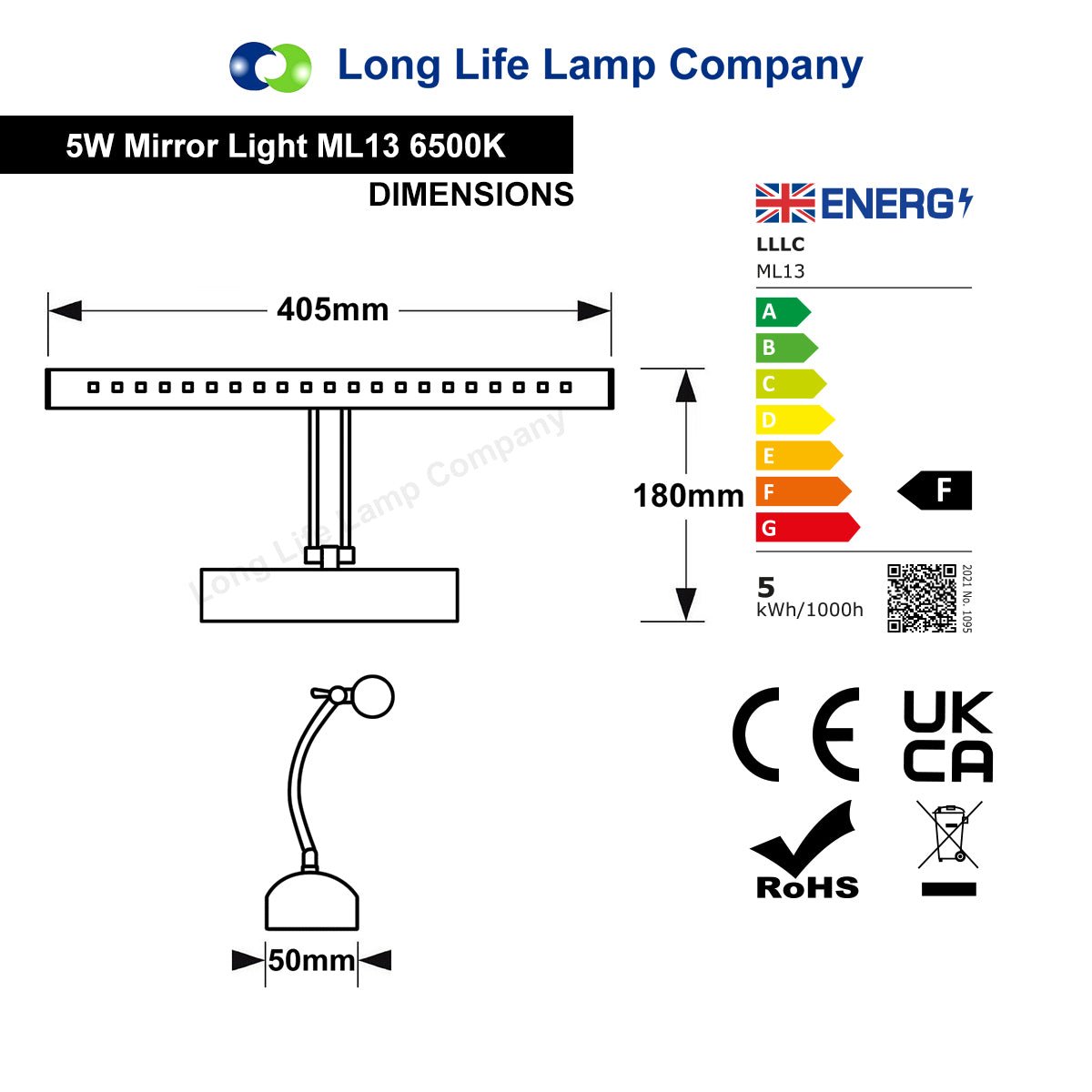 5w LED Bathroom Mirror Wall Light With Pull Cord Cool White 6500k IP20 - Energy Light Bulbs - Free delivery on all orders