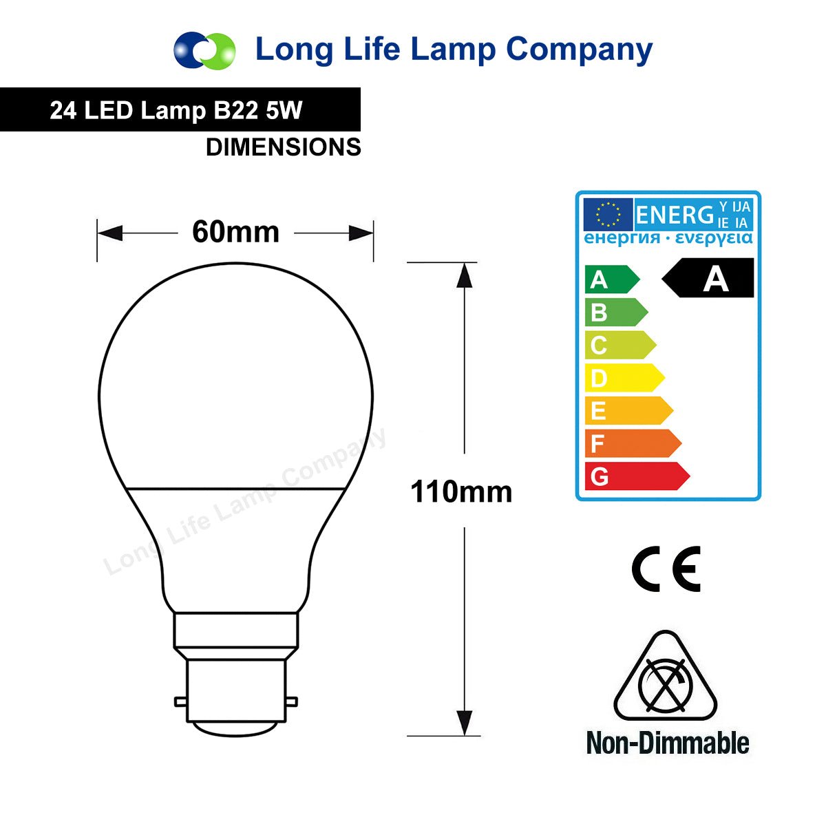 5w LED Blue GLS Light Bulb B22 Bayonet Cap - Energy Light Bulbs - Free delivery on all orders