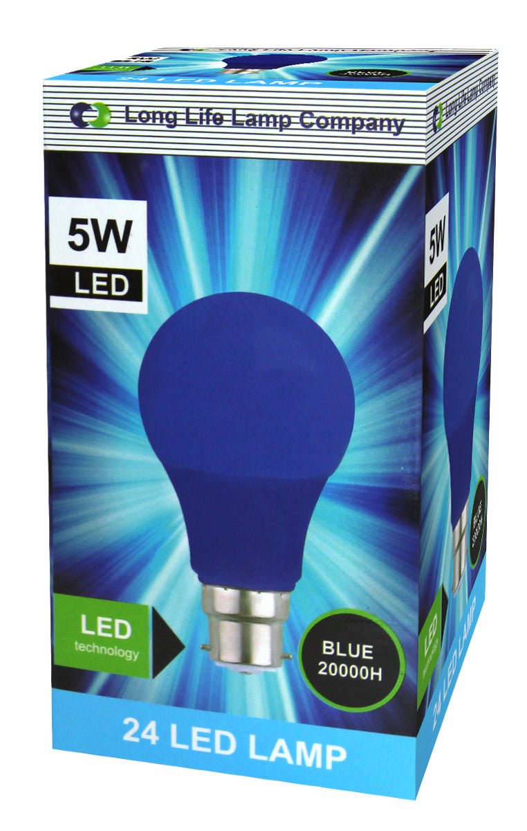5w LED Blue GLS Light Bulb B22 Bayonet Cap - Energy Light Bulbs - Free delivery on all orders