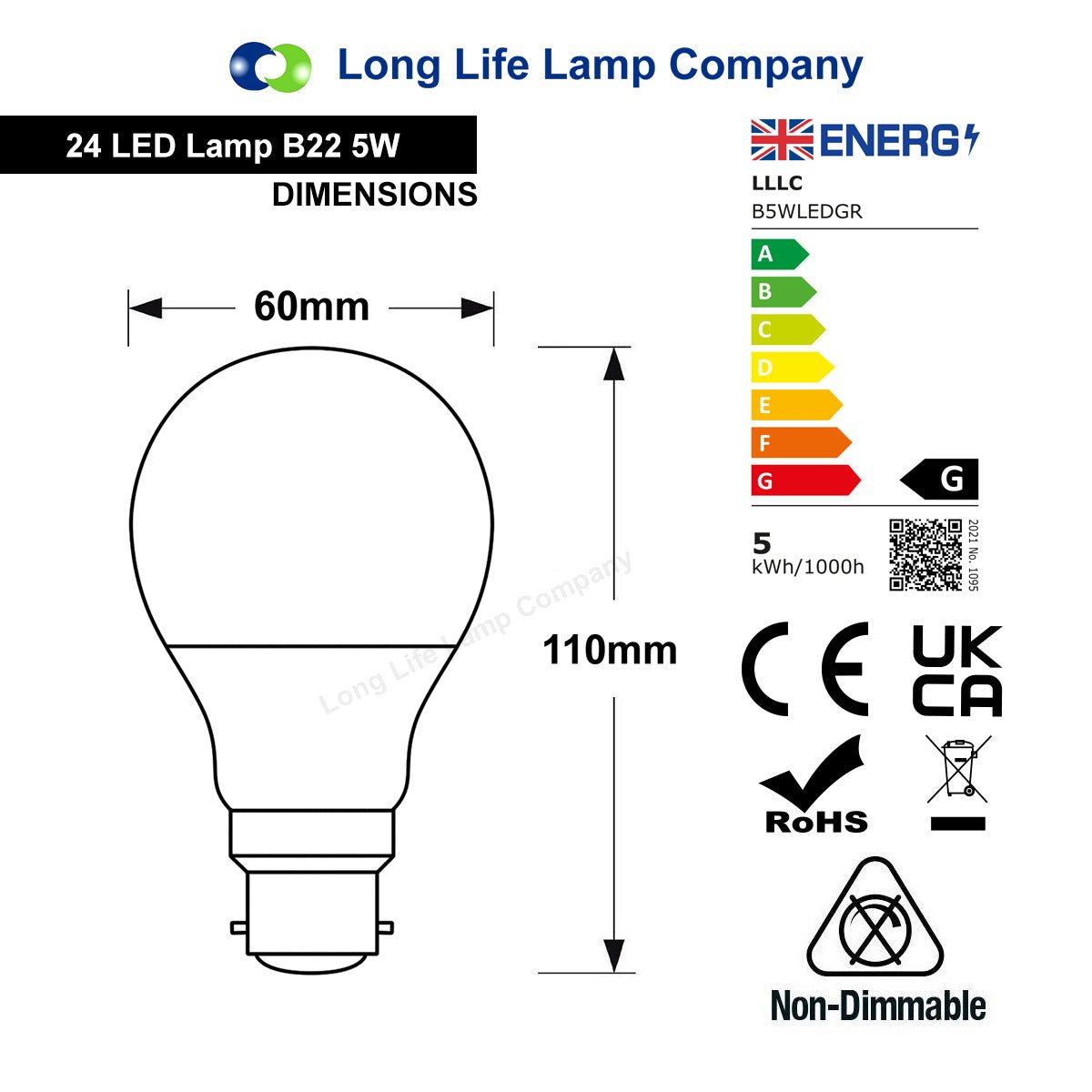 5w LED Green A60 GLS Light Bulb B22 Bayonet Cap - Energy Light Bulbs - Free delivery on all orders