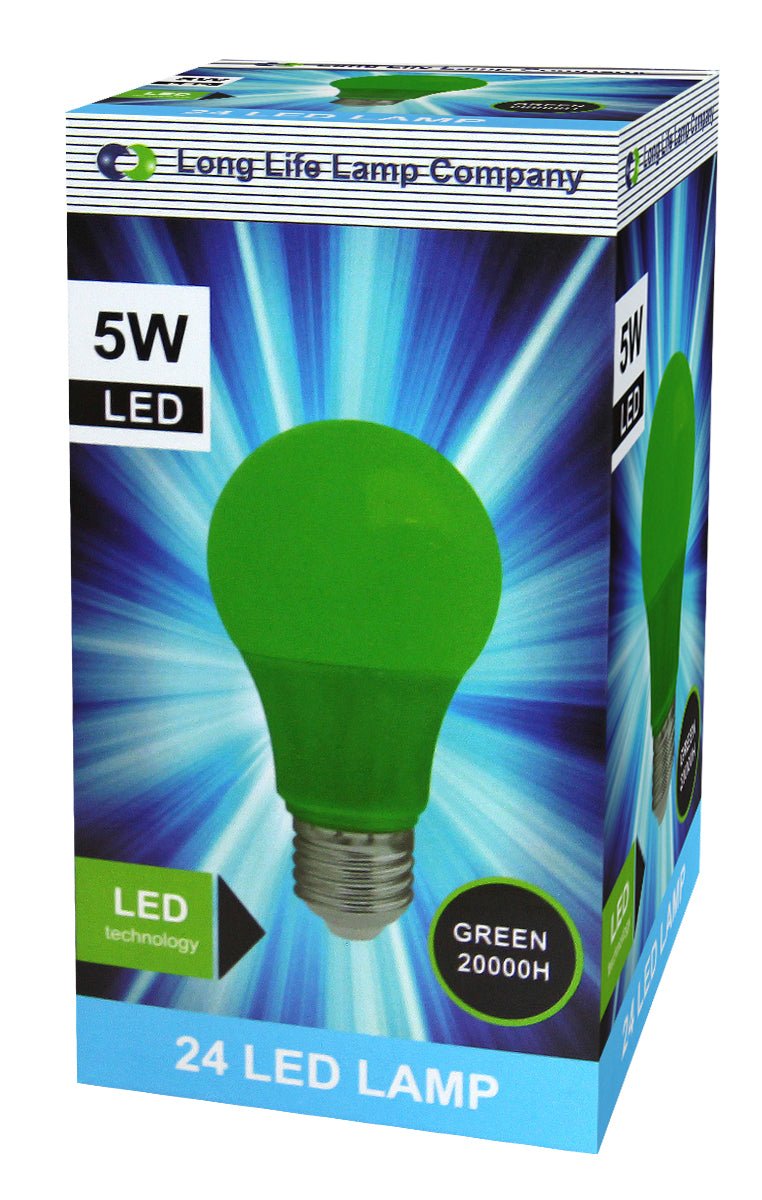 5w LED Green A60 GLS Light Bulb E27 - Energy Light Bulbs - Free delivery on all orders