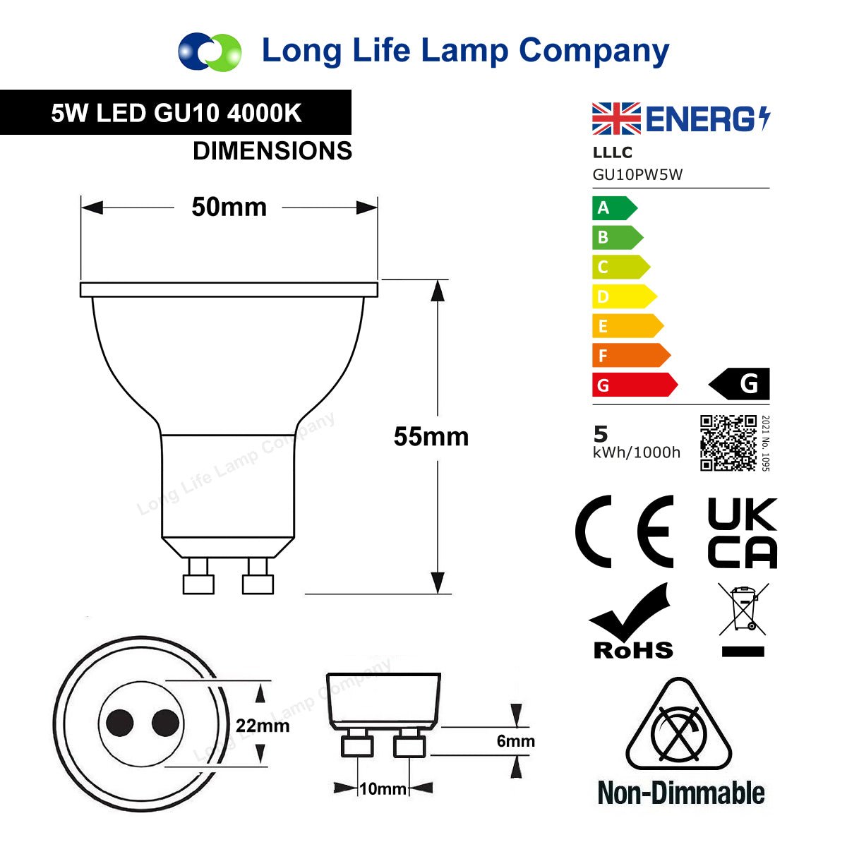 5W LED GU10 4000k Cool White Light Bulb 2/4/5/10 pack - Energy Light Bulbs - Free delivery on all orders