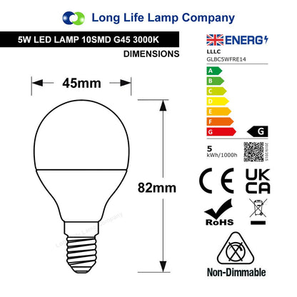 5w LED Mini Golf Ball Light Bulbs Warm White B22 or E14 - Free delivery on all orders