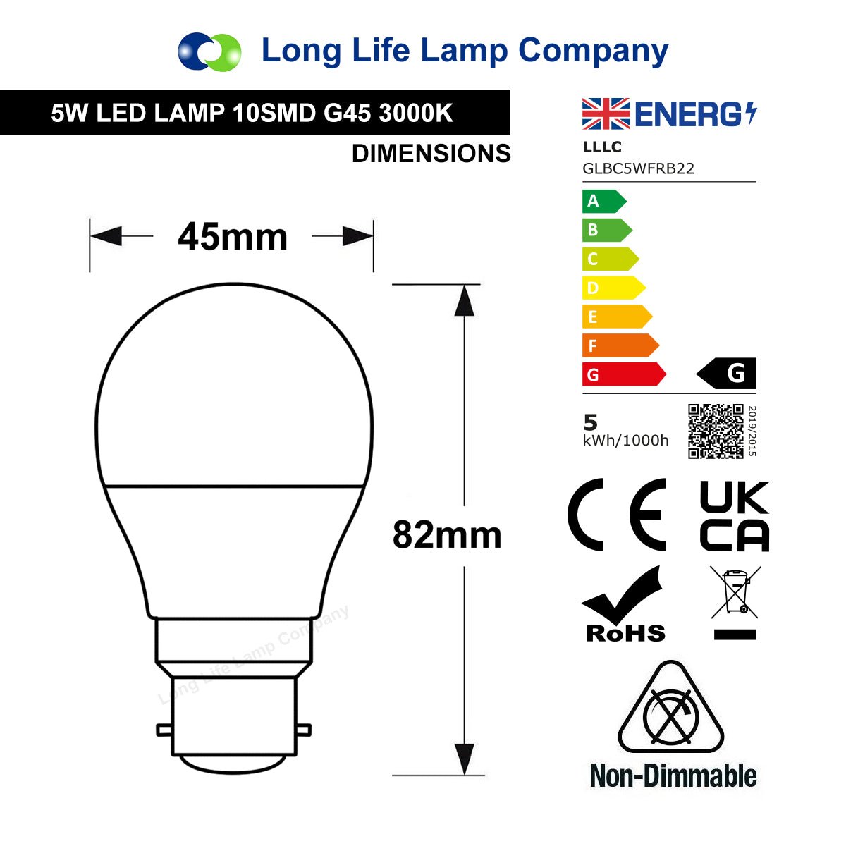 5w LED Mini Golf Ball Light Bulbs Warm White B22 or E14 - Free delivery on all orders