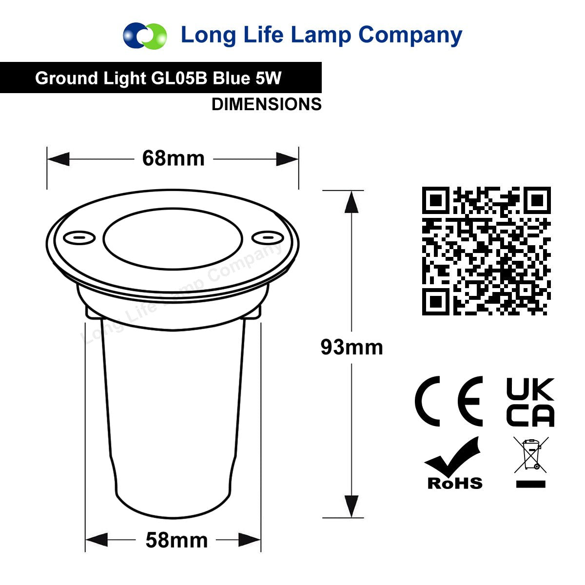5w LED Outdoor Ground Walkover Light Round Blue Brushed Chrome Finish Recessed Uplighter - Energy Light Bulbs - Free delivery on all orders