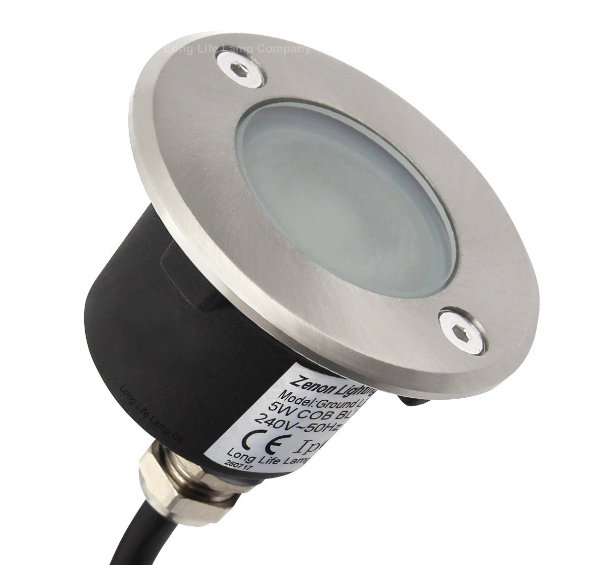 5w LED Outdoor Ground Walkover Light Round Blue Brushed Chrome Finish Recessed Uplighter - Energy Light Bulbs - Free delivery on all orders