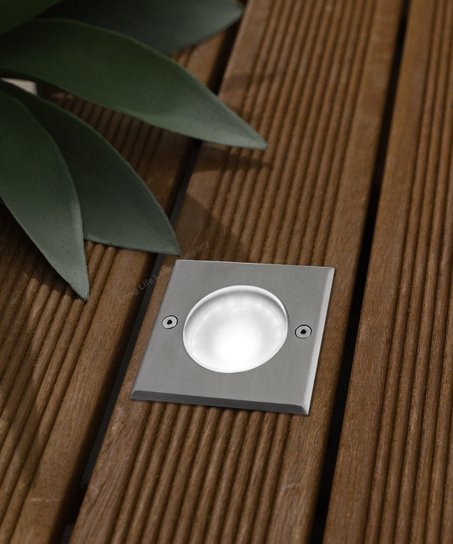 5w LED Outdoor Ground Walkover Light Square Cool White Brushed Chrome Finish - Energy Light Bulbs - Free delivery on all orders