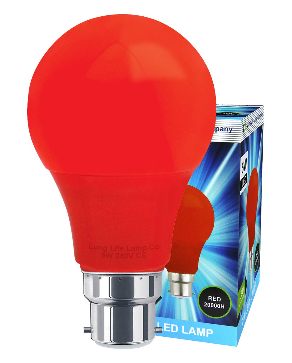5w LED Red GLS Light Bulb B22 Bayonet Cap - Energy Light Bulbs - Free delivery on all orders