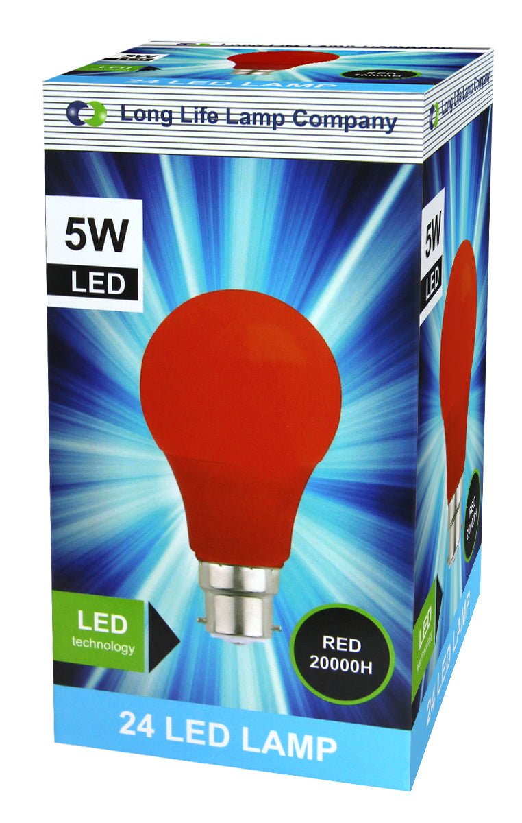 5w LED Red GLS Light Bulb B22 Bayonet Cap - Energy Light Bulbs - Free delivery on all orders
