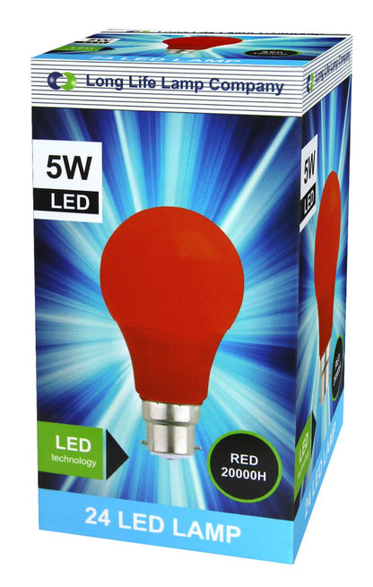 5w LED Red GLS Light Bulb B22 Bayonet Cap - Energy Light Bulbs - Free delivery on all orders