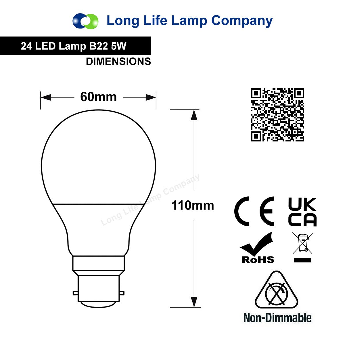 5w LED Red GLS Light Bulb B22 Bayonet Cap - Free delivery on all orders