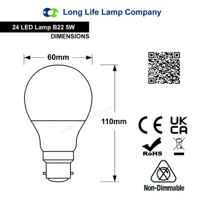 5w LED Red GLS Light Bulb B22 Bayonet Cap - Free delivery on all orders
