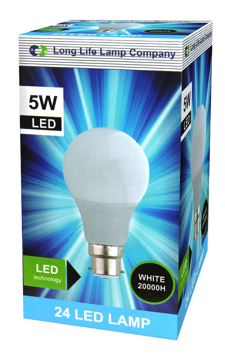 5w LED White GLS Light Bulb B22 Bayonet Cap - Energy Light Bulbs - Free delivery on all orders