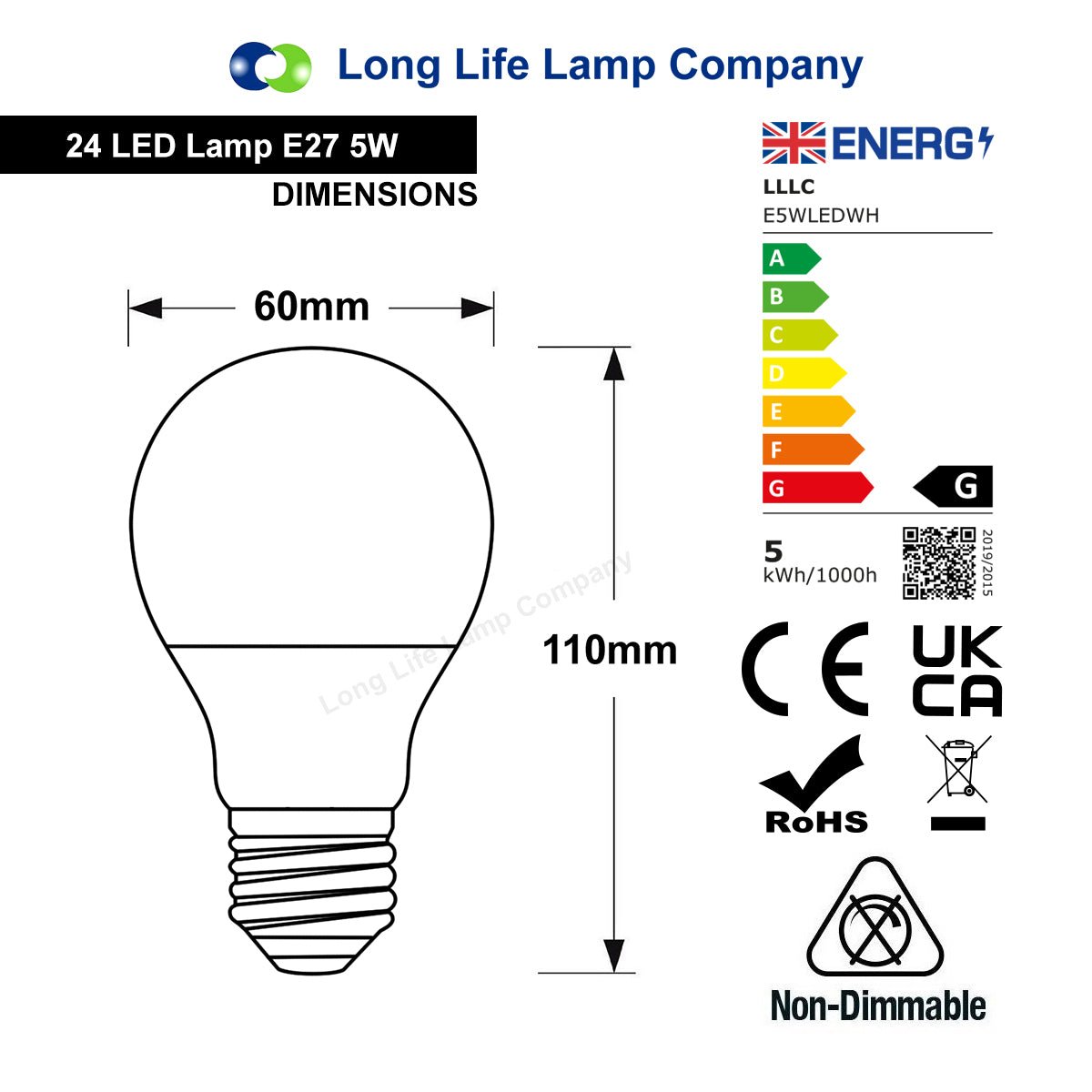 5w LED White GLS Light Bulb E27 Edison Screw - Free delivery on all orders