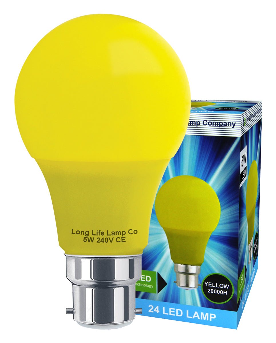 5w LED Yellow GLS Light Bulb B22 Bayonet Cap - Energy Light Bulbs - Free delivery on all orders
