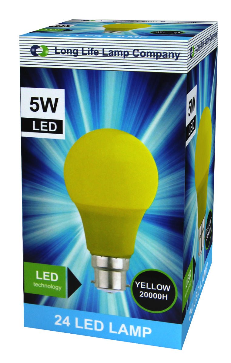 5w LED Yellow GLS Light Bulb B22 Bayonet Cap - Energy Light Bulbs - Free delivery on all orders