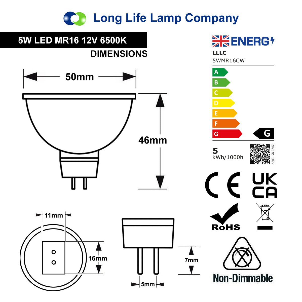 5W MR16 LED Bulb Cool White 6500K 12V Spot Light 4 Pack - Energy Light Bulbs - Free delivery on all orders