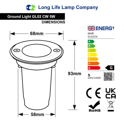 5w Outdoor Ground Walkover Light Round Cool White Brushed Chrome - Energy Light Bulbs - Free delivery on all orders
