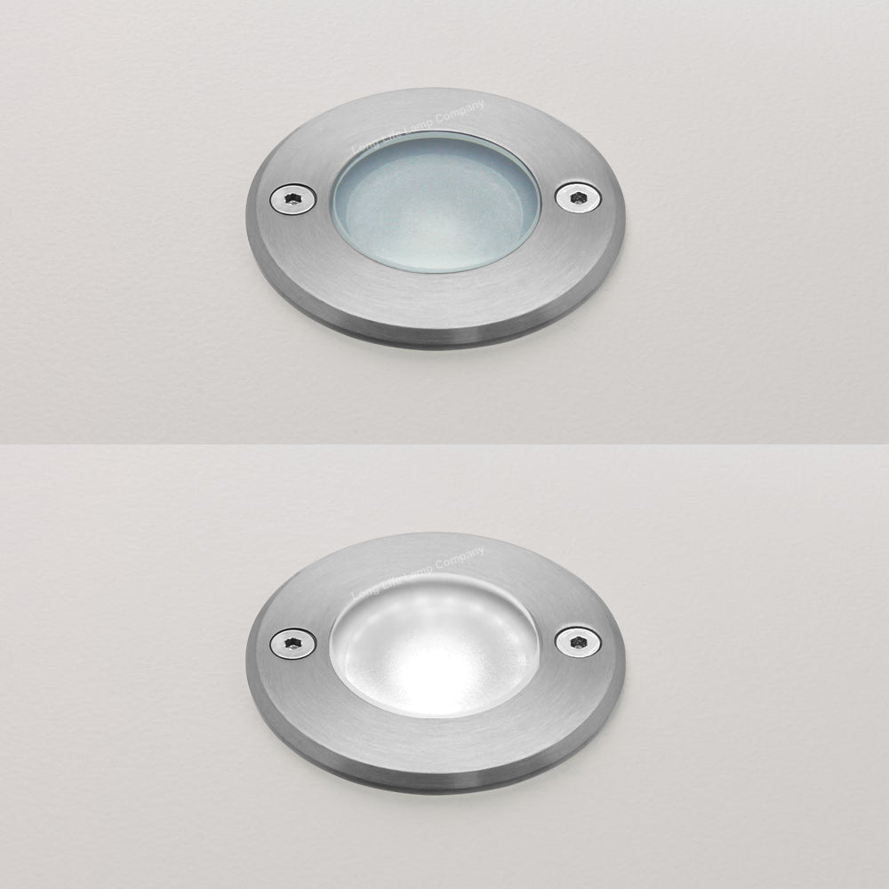 5w Outdoor Ground Walkover Light Round Cool White Brushed Chrome - Energy Light Bulbs - Free delivery on all orders