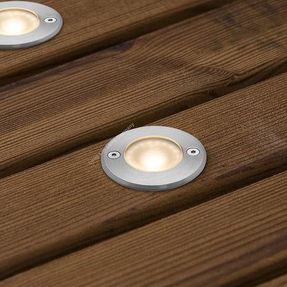 5w Outdoor Ground Walkover Light Round Warm White Brushed Chrome - Energy Light Bulbs - Free delivery on all orders