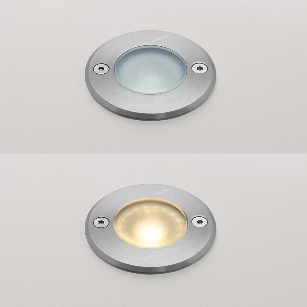 5w Outdoor Ground Walkover Light Round Warm White Brushed Chrome - Energy Light Bulbs - Free delivery on all orders