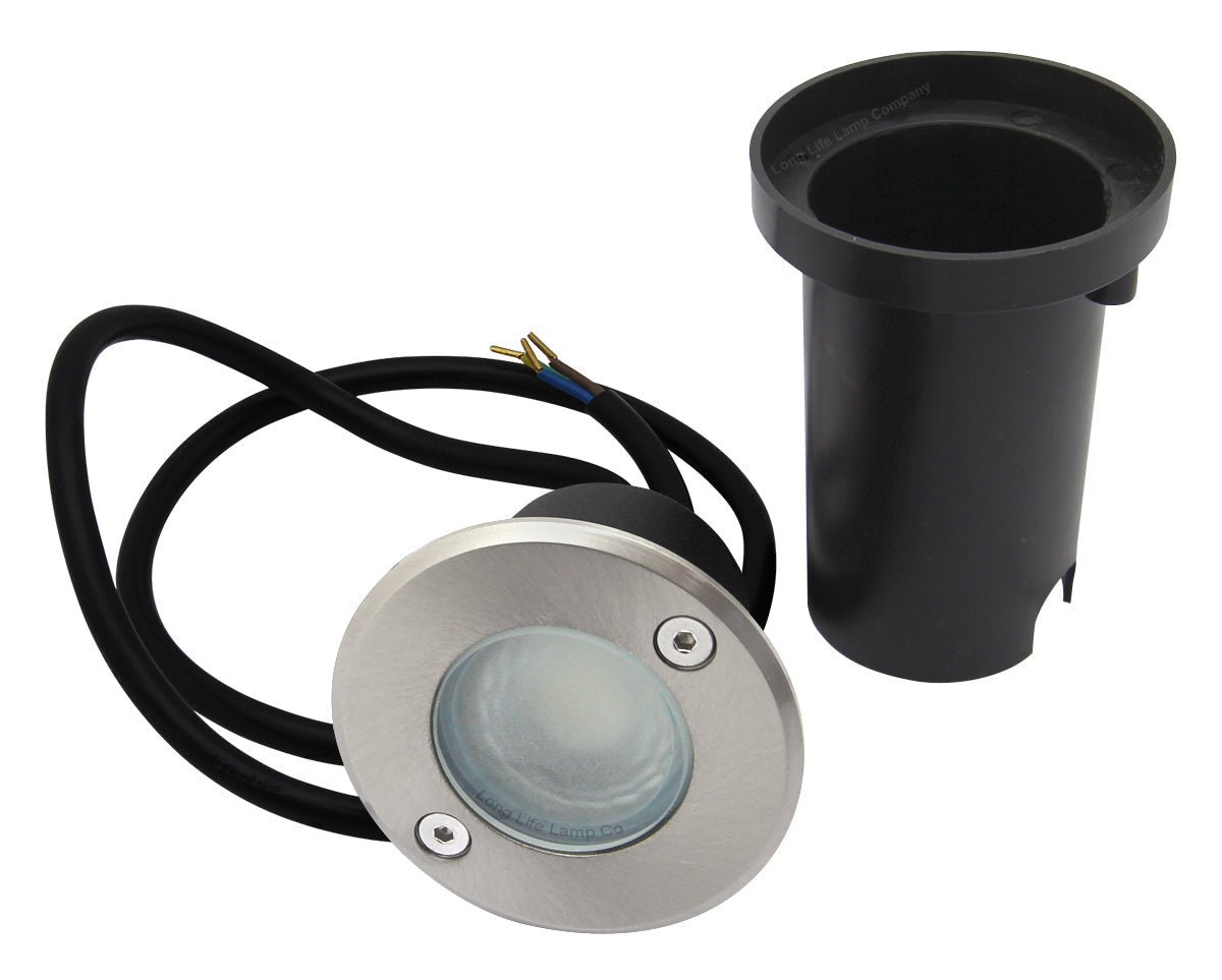 5w Outdoor Ground Walkover Light Round Warm White Brushed Chrome - Energy Light Bulbs - Free delivery on all orders
