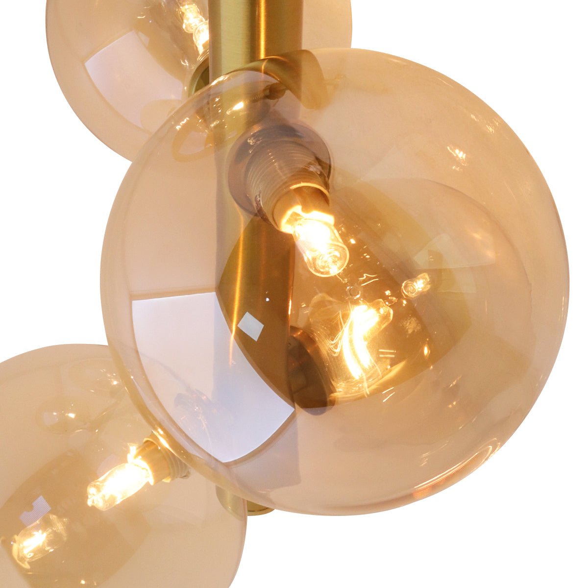 6 Cluster Amber Glass Globe Lamp Shades Brass Ceiling Pendant Light - Energy Light Bulbs - Free delivery on all orders