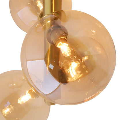 6 Cluster Amber Glass Globe Lamp Shades Brass Ceiling Pendant Light - Energy Light Bulbs - Free delivery on all orders