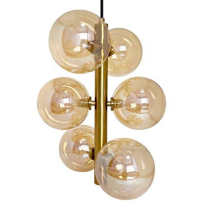 6 Cluster Amber Glass Globe Lamp Shades Brass Ceiling Pendant Light - Energy Light Bulbs - Free delivery on all orders