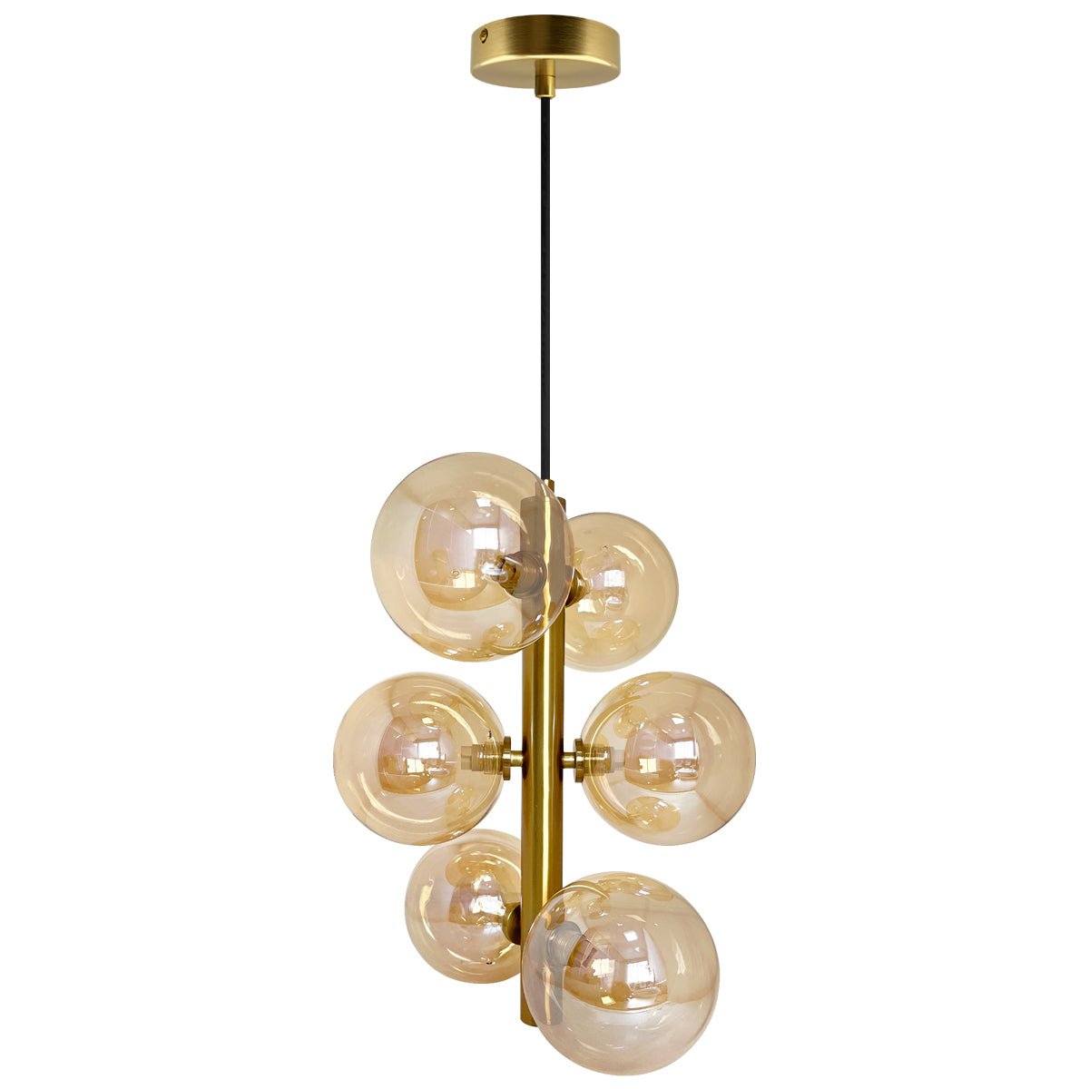 6 Cluster Amber Glass Globe Lamp Shades Brass Ceiling Pendant Light - Energy Light Bulbs - Free delivery on all orders