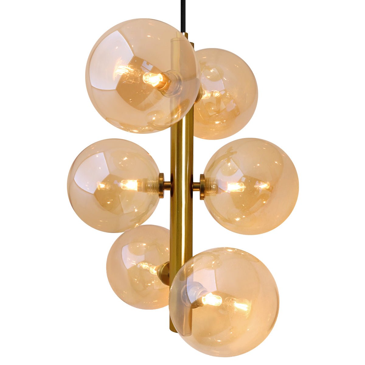 6 Cluster Amber Glass Globe Lamp Shades Brass Ceiling Pendant Light - Energy Light Bulbs - Free delivery on all orders