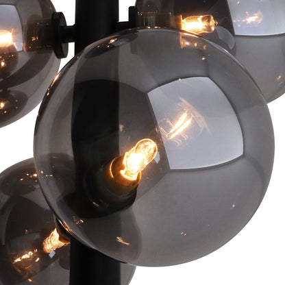 6 Cluster Smoked Grey Glass Globe Lamp Shades Black Ceiling Pendant Light - Energy Light Bulbs - Free delivery on all orders